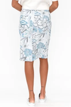 Skirts<Cafe Latte Julissa Blue Floral Drawstring Skirt