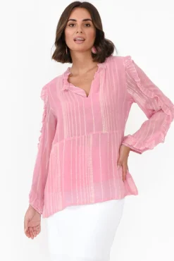 Sleeved Tops<Caju Juno Pink Ruffled Sleeve Blouse