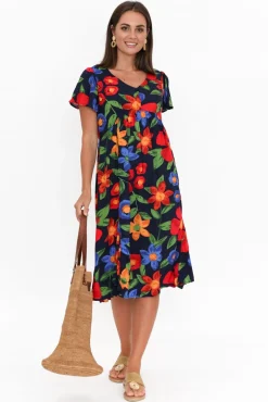Below Knee Dresses<Hourglass Kalena Navy Flower Dress