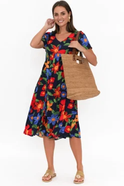 Below Knee Dresses<Hourglass Kalena Navy Flower Dress