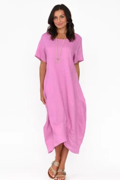 Linen Dresses<Cali and Co Kandace Pink Linen Pocket Dress