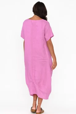 Linen Dresses<Cali and Co Kandace Pink Linen Pocket Dress