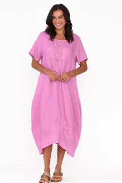 Linen Dresses<Cali and Co Kandace Pink Linen Pocket Dress
