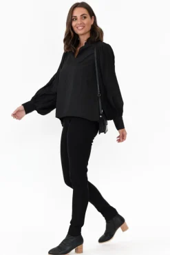 Cotton Tops<Cali and Co Kane Black Cotton Blend Top