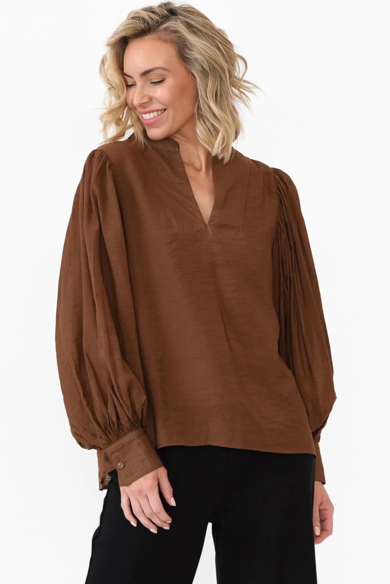 Cotton Tops<Cali and Co Kane Chocolate Cotton Blend Top
