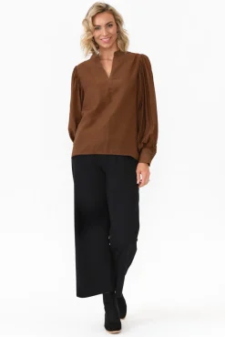 Cotton Tops<Cali and Co Kane Chocolate Cotton Blend Top