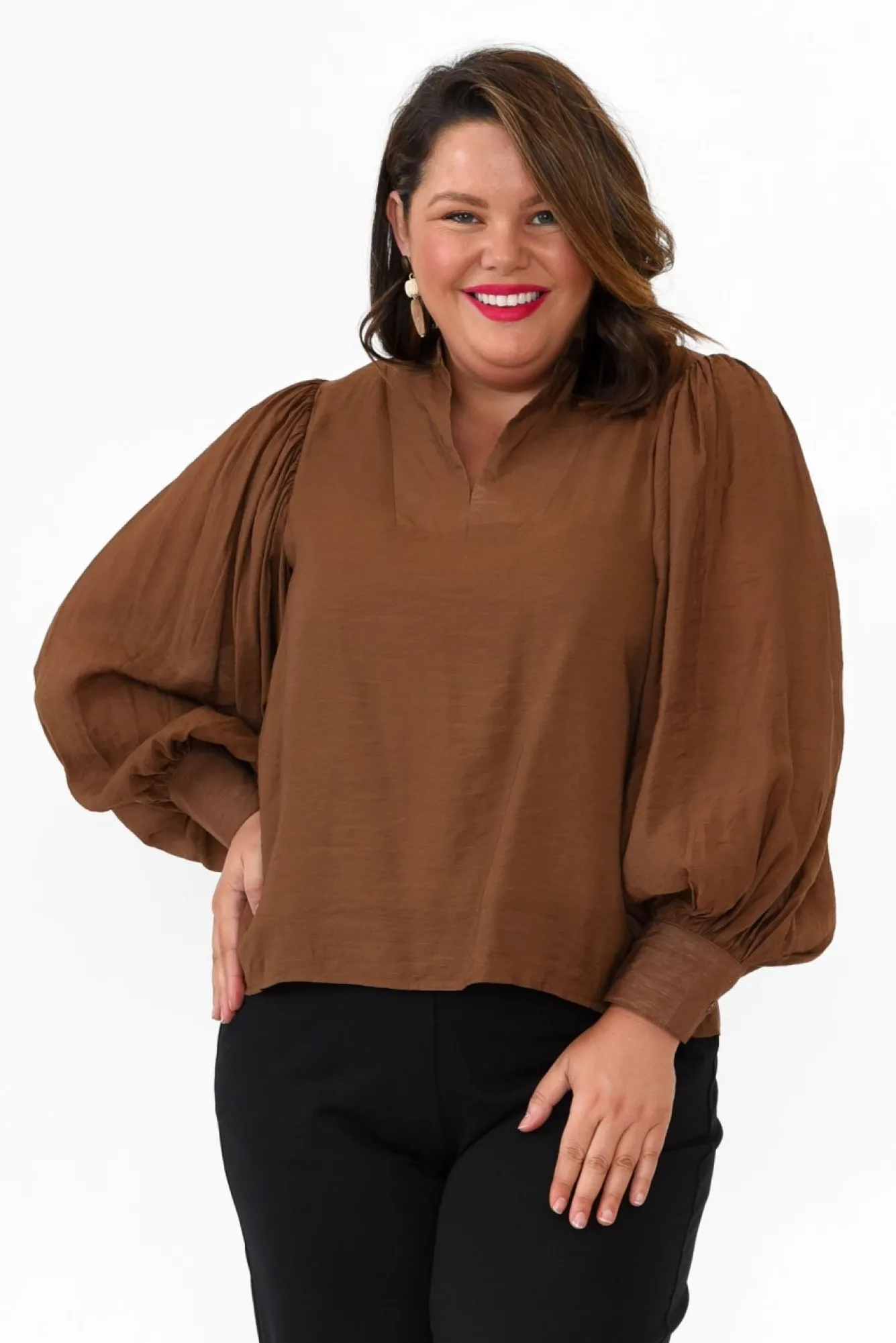 Cotton Tops<Cali and Co Kane Chocolate Cotton Blend Top