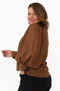 Cotton Tops<Cali and Co Kane Chocolate Cotton Blend Top