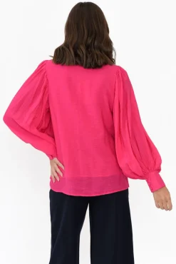 Cotton Tops<Cali and Co Kane Hot Pink Cotton Blend Top