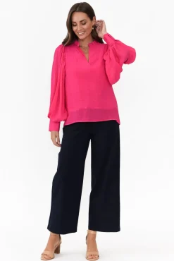 Cotton Tops<Cali and Co Kane Hot Pink Cotton Blend Top