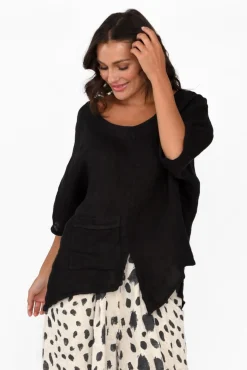 Linen Tops<Talia Benson Kara Black Linen Top