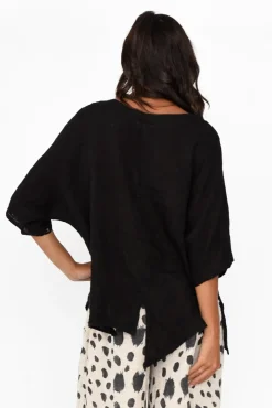 Linen Tops<Talia Benson Kara Black Linen Top