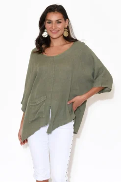 Linen Tops<Talia Benson Kara Khaki Linen Top