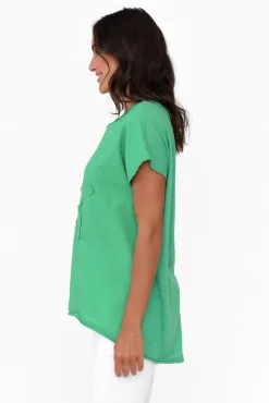 Linen Tops<Cali and Co Kassidy Emerald Star Sequin Tee