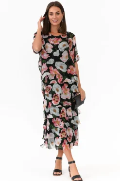 Maxi Dresses<La Strada Katerina Black Blossom Silk Overlay Maxi Dress