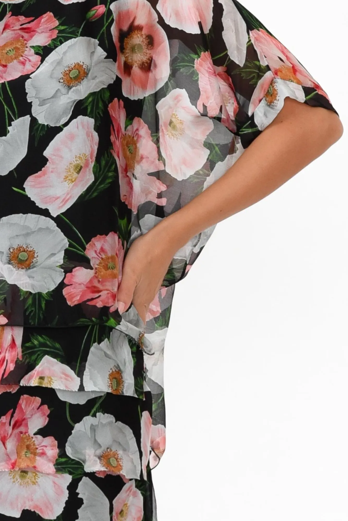 Maxi Dresses<La Strada Katerina Black Blossom Silk Overlay Maxi Dress