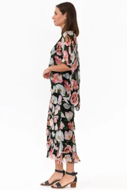 Maxi Dresses<La Strada Katerina Black Blossom Silk Overlay Maxi Dress
