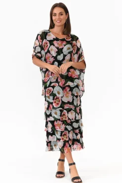 Maxi Dresses<La Strada Katerina Black Blossom Silk Overlay Maxi Dress