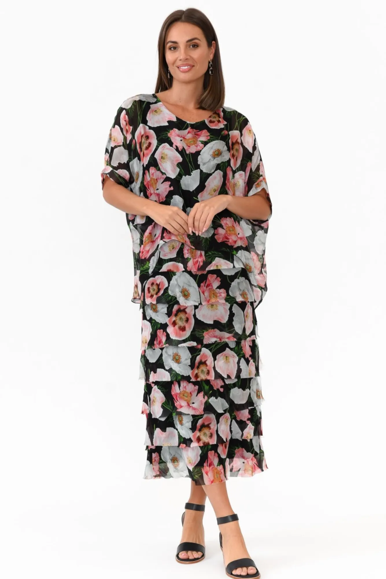 Maxi Dresses<La Strada Katerina Black Blossom Silk Overlay Maxi Dress