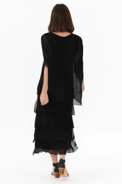 Maxi Dresses<La Strada Katerina Black Sequin Silk Overlay Maxi Dress