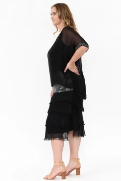 Maxi Dresses<La Strada Katerina Black Sequin Silk Overlay Maxi Dress