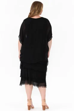 Maxi Dresses<La Strada Katerina Black Sequin Silk Overlay Maxi Dress