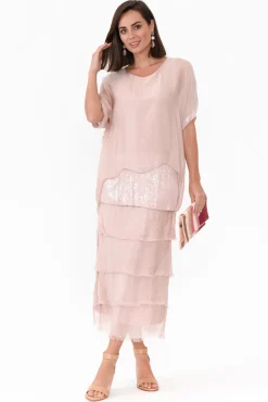 Midi Dresses<La Strada Katerina Blush Sequin Silk Overlay Maxi Dress