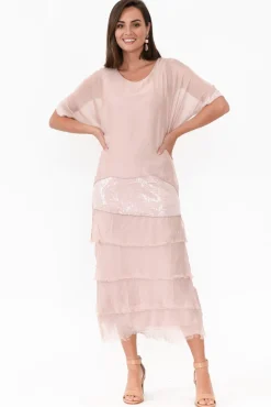 Midi Dresses<La Strada Katerina Blush Sequin Silk Overlay Maxi Dress