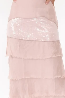 Midi Dresses<La Strada Katerina Blush Sequin Silk Overlay Maxi Dress