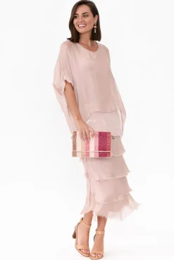 Midi Dresses<La Strada Katerina Blush Sequin Silk Overlay Maxi Dress