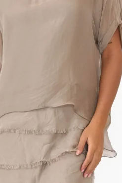 Midi Dresses<La Strada Katerina Taupe Silk Overlay Maxi Dress