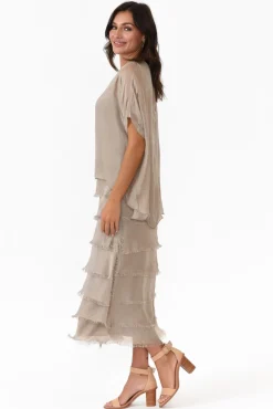 Midi Dresses<La Strada Katerina Taupe Silk Overlay Maxi Dress