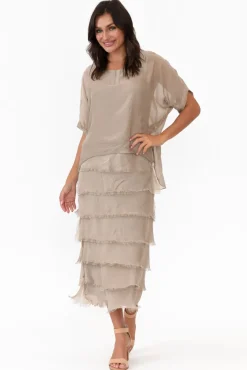Midi Dresses<La Strada Katerina Taupe Silk Overlay Maxi Dress