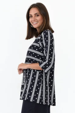 Linen Tops<Ruby Rain Kaylee Navy Aztec Linen Cotton Top