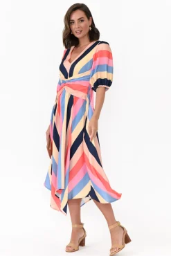 Midi Dresses<Yh and Co Keanu Carnival Stripe V Neck Dress