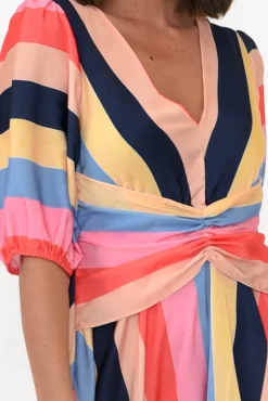 Midi Dresses<Yh and Co Keanu Carnival Stripe V Neck Dress