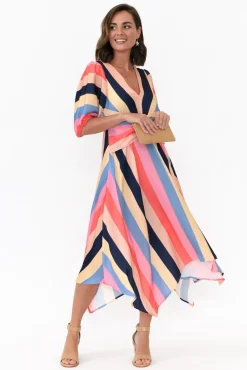 Midi Dresses<Yh and Co Keanu Carnival Stripe V Neck Dress