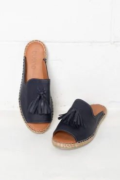 Slides<Bueno Keilor Navy Leather Tassel Slide
