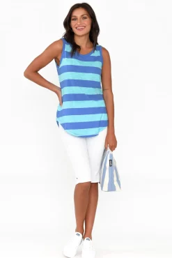 Cotton Tops<Betty Basics Keira Aqua Stripe Cotton Tank