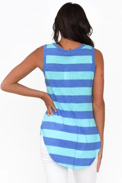 Cotton Tops<Betty Basics Keira Aqua Stripe Cotton Tank