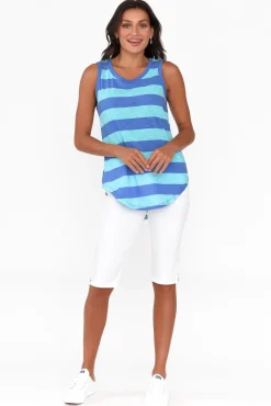 Cotton Tops<Betty Basics Keira Aqua Stripe Cotton Tank