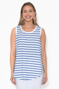 Cotton Tops<Betty Basics Keira Blue Stripe Cotton Tank