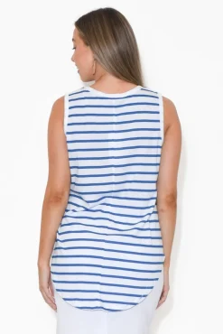 Cotton Tops<Betty Basics Keira Blue Stripe Cotton Tank