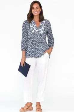 Cotton Tops<Namastai Kellan Navy Flower Cotton Top