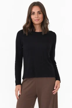 Sleeved Tops<Lou Lou Kelly Black Bamboo Ribbed Top