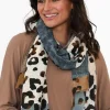Scarves<Enhance Kelsie Blue Leopard Scarf