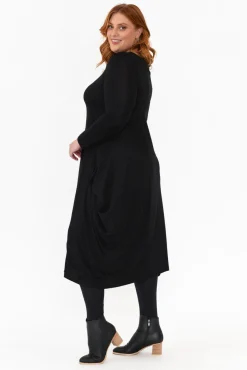 Midi Dresses<Cali and Co Kendal Black Long Sleeve Dress