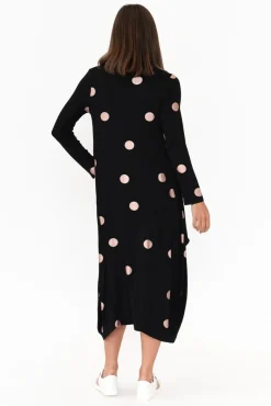 Midi Dresses<Cali and Co Kendal Black Spot Long Sleeve Dress