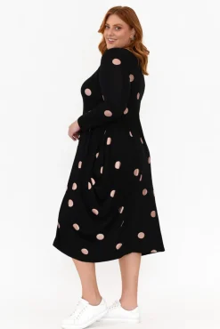 Midi Dresses<Cali and Co Kendal Black Spot Long Sleeve Dress