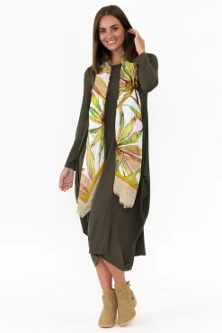 Midi Dresses<Cali and Co Kendal Khaki Long Sleeve Dress